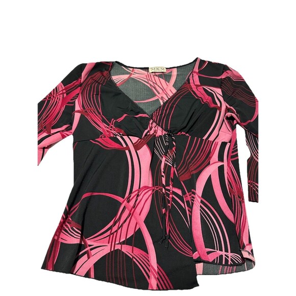 Y2K MKM Designs Ruched Pink & Black Swirl Stretch Top, Size Medium - Picture 3 of 6